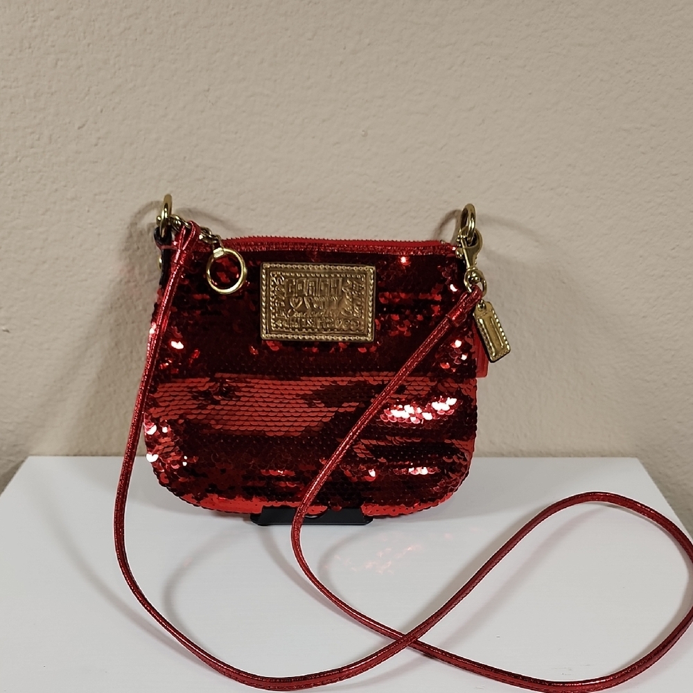 Coach Red Sequin Poppy Mini Crossbody